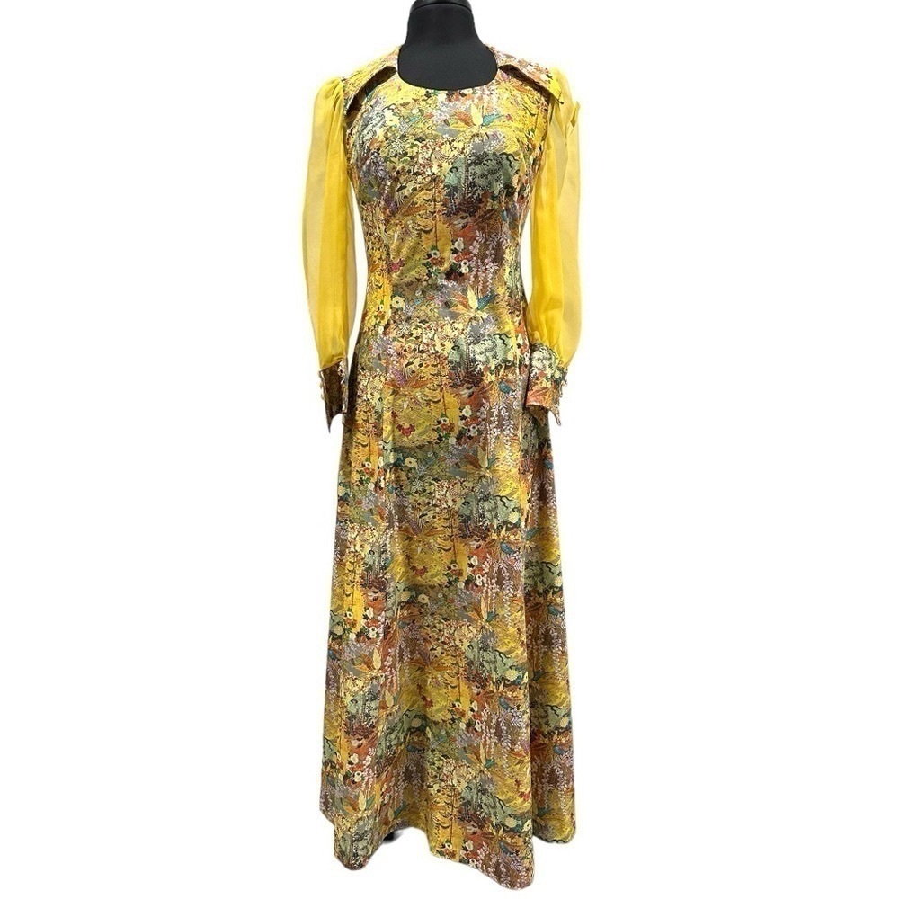 Vibrant Yellow Floral Long Sleeve Dress